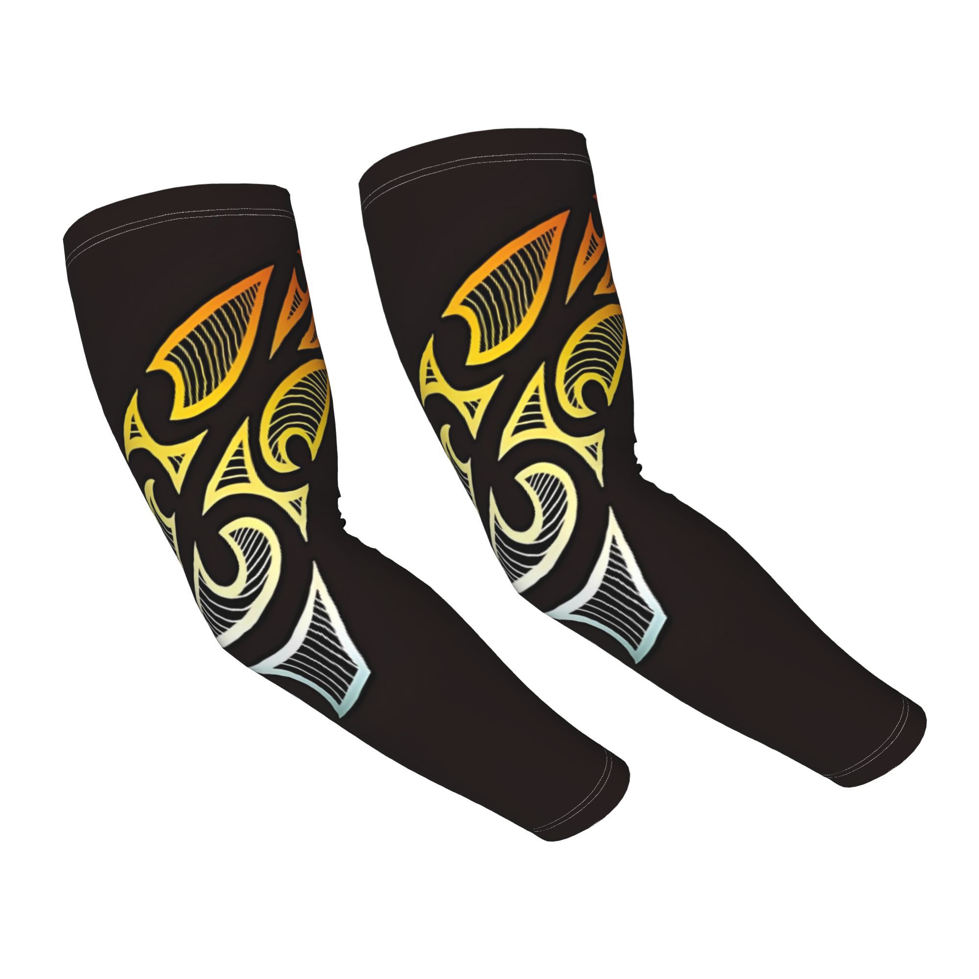 TEMU Maori New Zealand Fern Print Arm Warmers/sleeves - Cooling Cultural Design With Maori Patterns & New Zealand Motif, Breathable Textile Fabric