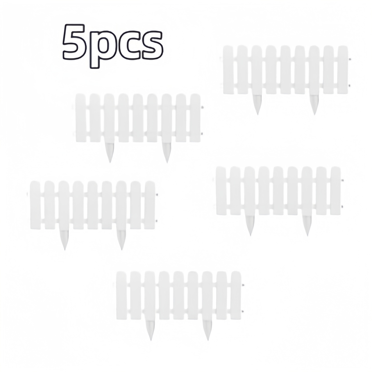 5pcs White Plastic Garden Fence Panels With Ground Inserts, Durable Pp Plastic Garden Edging For Decorative Edging, Ideal For Yard And Landscape