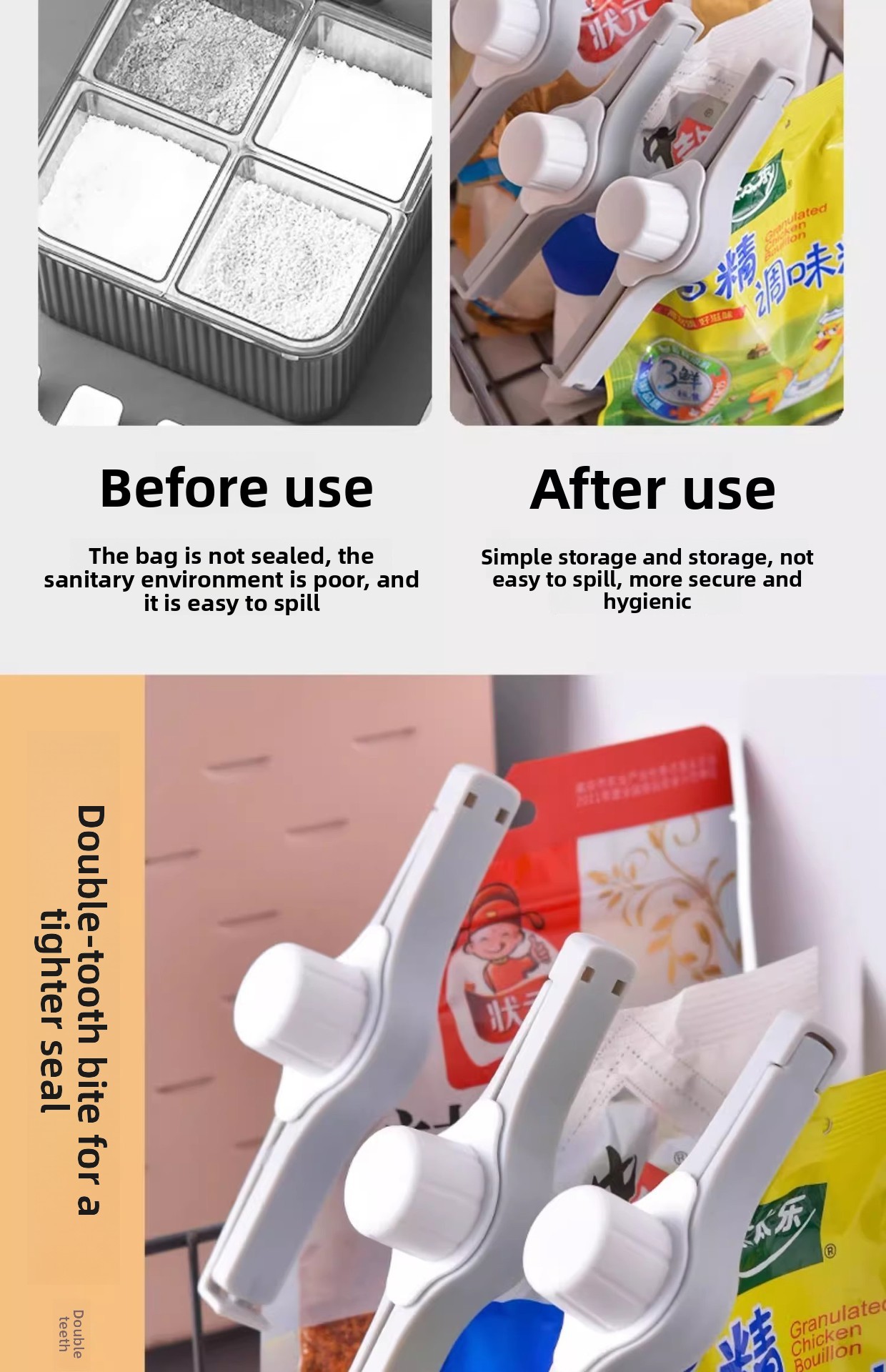 2pcs preservation sealing clips non contact tea outlet plastic snack clips grade sealing tool for snacks milk powder   and seasonings Product details 4
