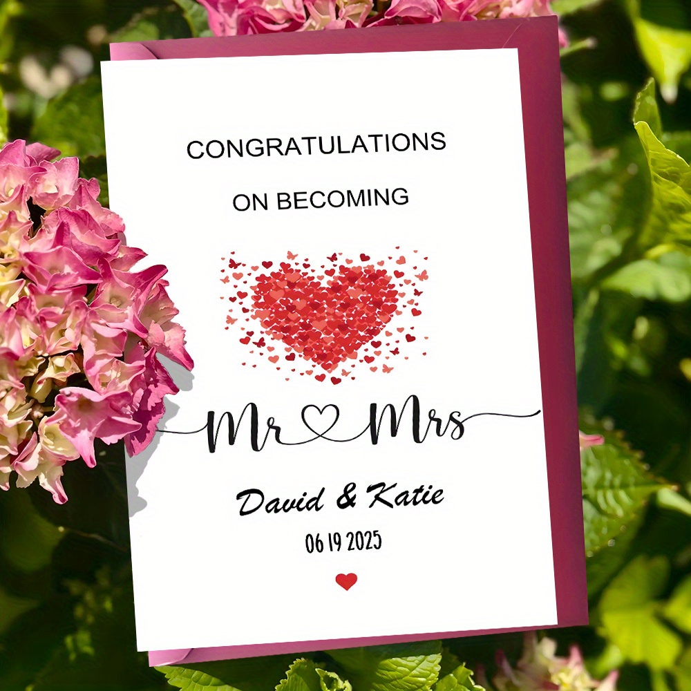 TEMU Personalized Greeting Cards With Envelopes, Featuring Heart-shaped Confetti For Mr. And Mrs. Theme, Wedding Congratulations, Anniversary