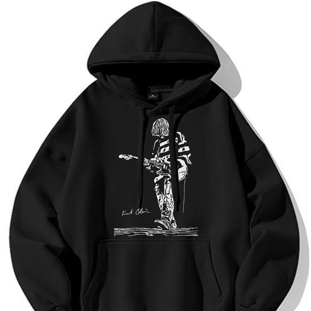 

Men's Birthday Guitar Print Hoodie - Casual Graphic Pullover With Kangaroo Pocket, Cotton , Fall/winter & Christmas Gift, Best For Christmas