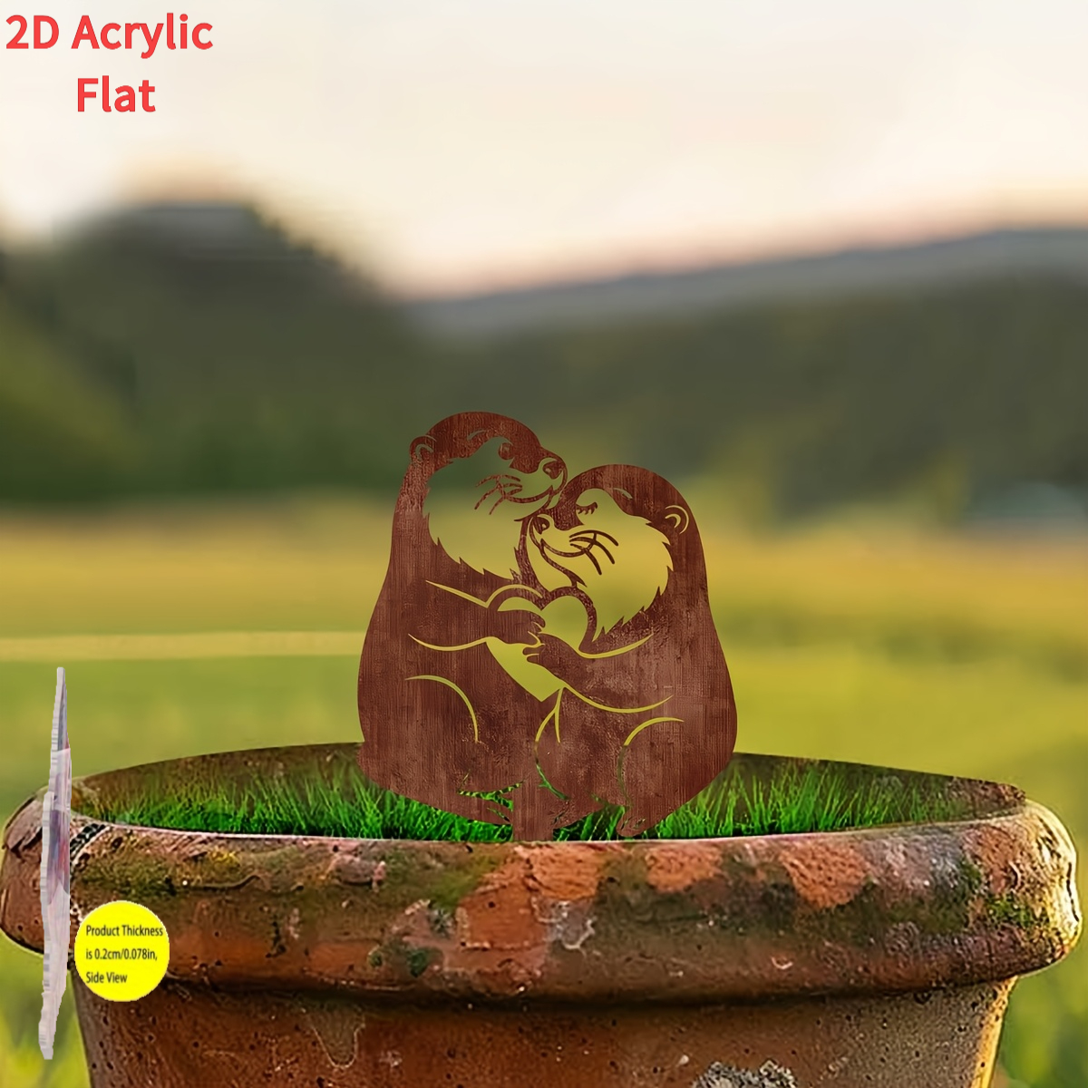 TEMU 2d Flat, [2d Flat] 1pc Vintage Otter Couple - & Uv-resistant Vinyl Suitable For Garden, Patio, Lawn Decor With Otter-themed Decoration, Durable