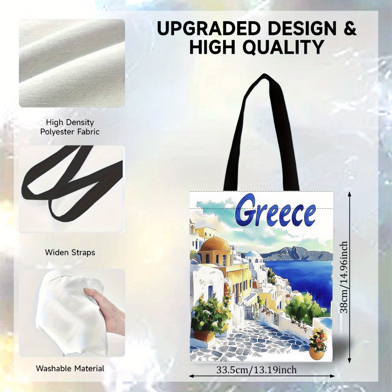 TEMU 1 pz Borsa Tote Greca con Paesaggistico - , , Design Santorini, Borsa Multifunzionale per Shopping, Viaggio e Uso , Resistente, Non Sigillata,