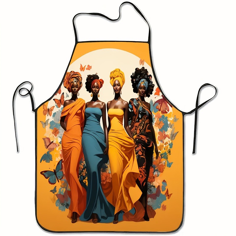 TEMU 1 African-style Printed Apron - Sleeveless Polyester Kitchen Apron With Colorful And Floral Patterns, Adjustable Neck Strap, Durable And Easy To
