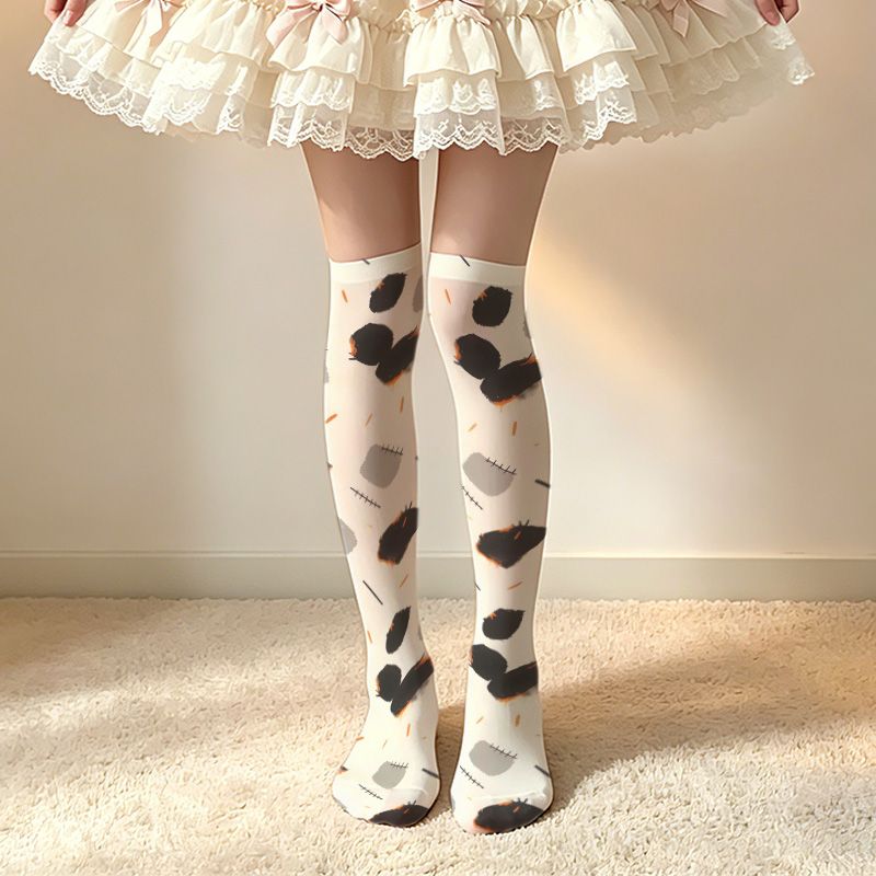 niedliche  -strümpfe über dem knie, y2k oberschenkelhohe strümpfe,   für streetwear, festival-kleid, campus-outfits – vollständiges kuhmuster (hufe &), frühling/sommer-kleidung, teenager-mode, maschinenwaschbar, oberschenkel