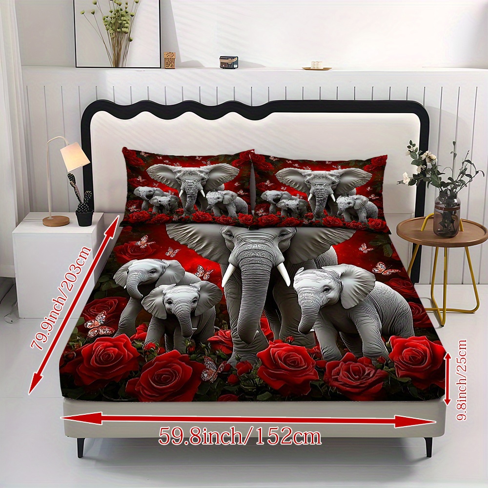 TEMU Set Of 3 Rose Fitted Sheets, Soft, Cozy, And Breathable Fitted Sheet And Pillowcase (pillow Insert Not Included) Made Of 100% Polyester, Machine