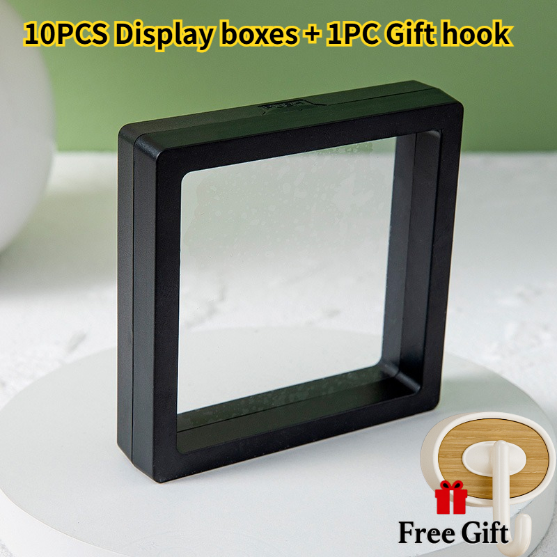 TEMU Multifunctional Black Jewelry Storage Box With Elastic Film, Dustproof Plastic Display Case, 10 Display Boxes + 1 Free Hook, Suitable For Rings,