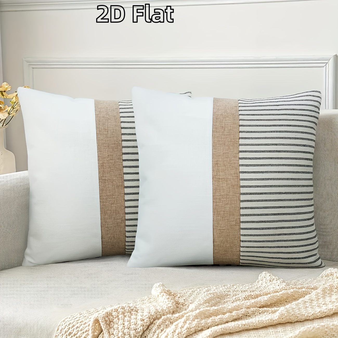 TEMU 2d Flat 2pcs Set, Pastoral Style Striped Pillow Covers, Black White Gray Striped Easy Decorative Pillowcases, Modern Minimalist Atmosphere