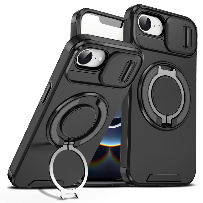 TEMU Phone Case - Suitable For Iphone 16e 17e With Sliding Camera Cover And [ Camera Protection] 360Â° Rotating Circular Bracket Car Magnetic Bracket