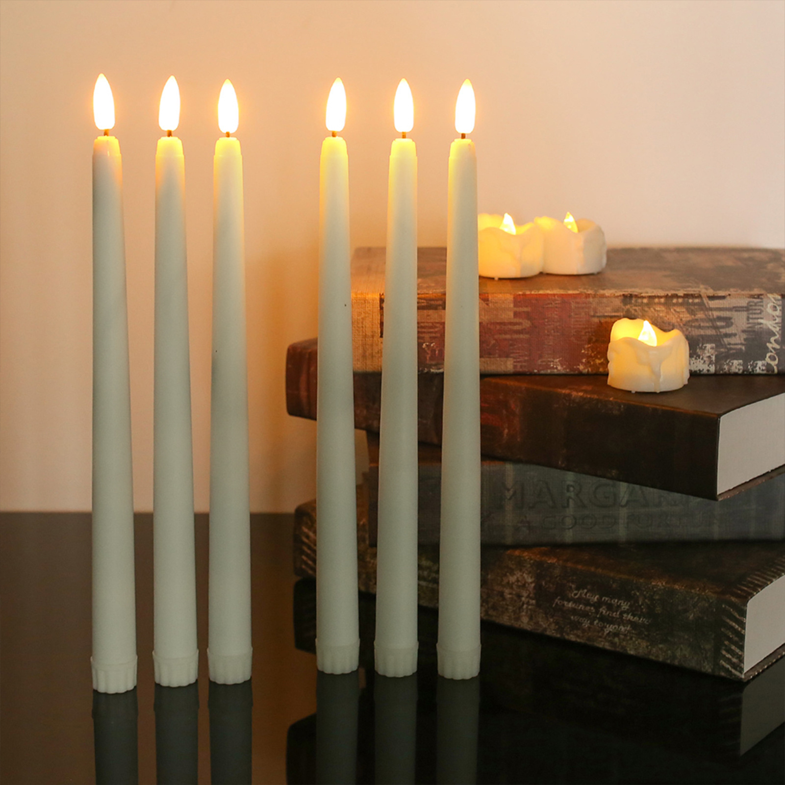 6/ 12pcs 11 Inches LED Flameless Taper Candles with 10-Key Remote Control, Battery Operated 3D Flickering Flame for Firepl
