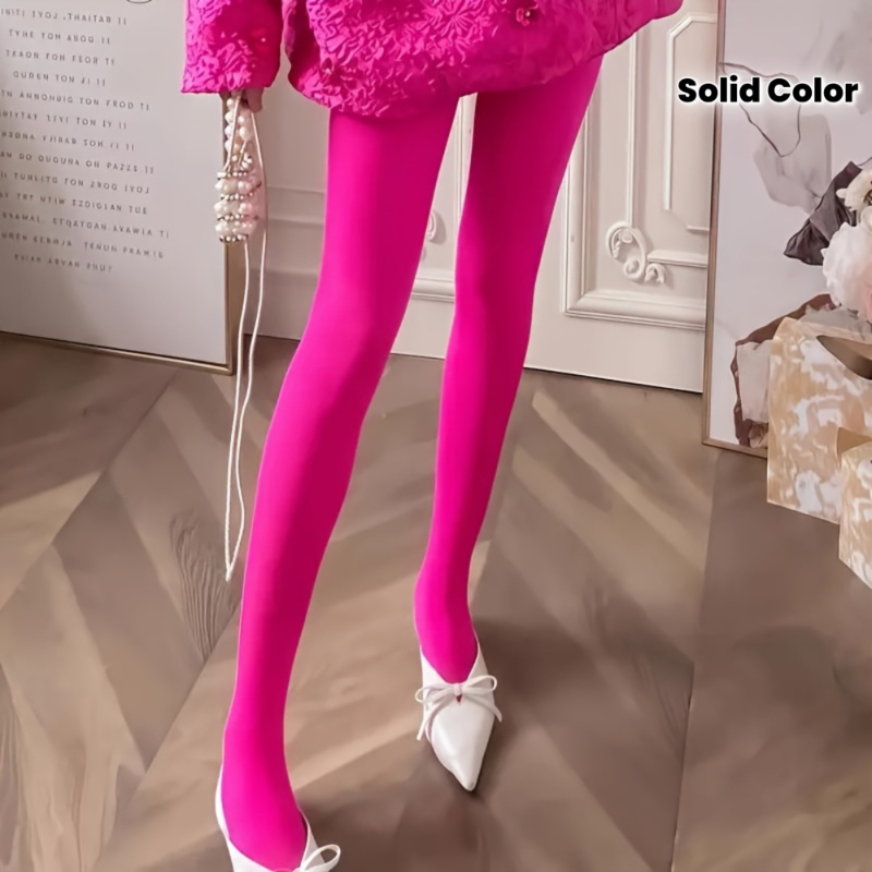 Image of Rose Red Solid Color Opaque Non-leak Tights - Non-shedding Smooth Leg Socks Suitable For, Parties, Daily Wear - Hand Washable Pantyhose