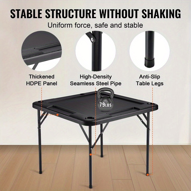 VEVOR Mahjong Table - 4 Player Folding Card Table with 4 Cup Holders & Chip Trays - Black - For Mahjong Enthusiasts & Game Nights - Perfect Gift for Family & Friends