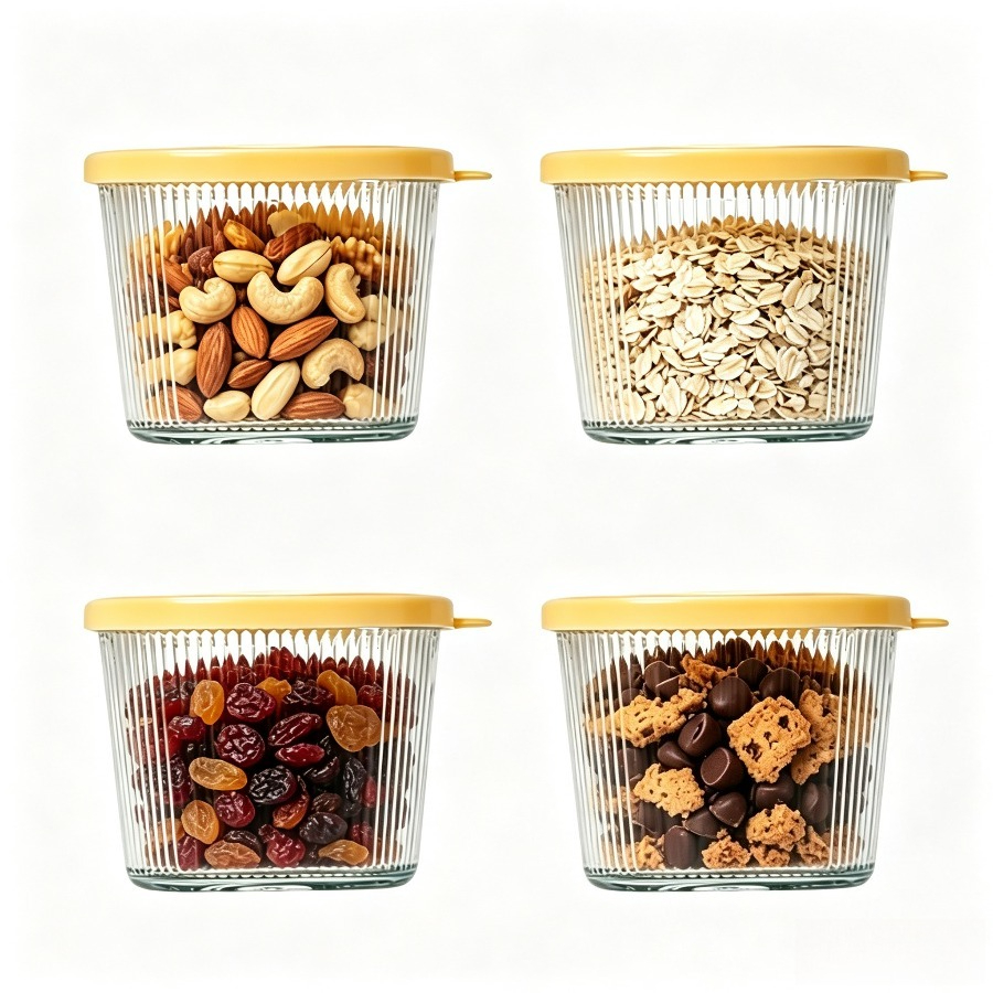 TEMU 4 bols à couvercle rayés en verre, bols à mélanger en verre transparent de 200 ml (6,8 oz), parfaits pour les sauces, les aïolis, les noix, le ,