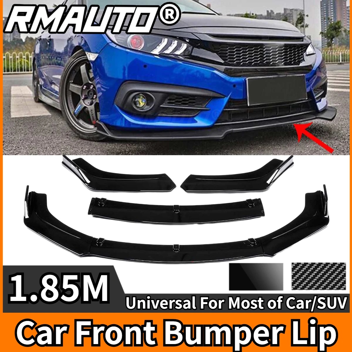 TEMU Carbon Fiber Universal Front Bumper Spoiler Lip Diffuser Splitter Lower Lip Body Kit Suitable For , For , For , For , For
