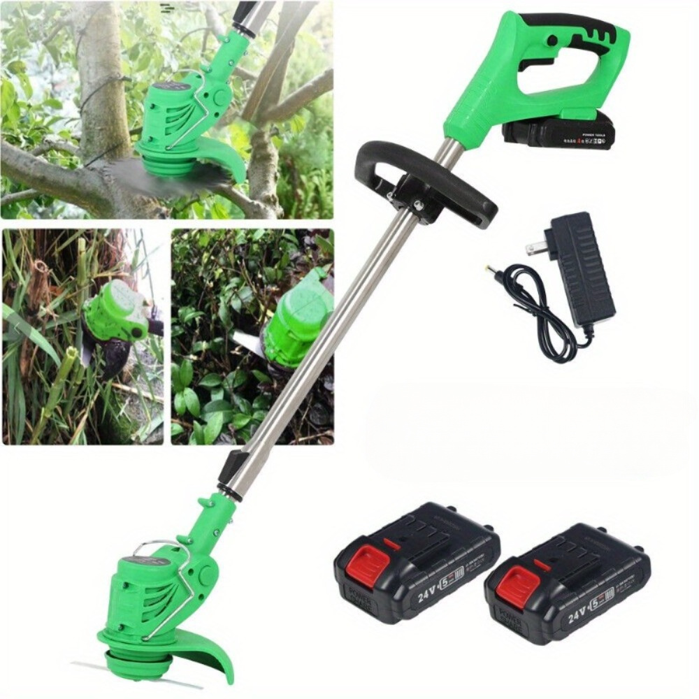 TEMU 48inch Electric Cordless Weed 2 Battery Operated Lawn Trimmer/ Wheel Edger Mini Mower Brush Cutter With 3 Types String Trimmer For Lawns Yard