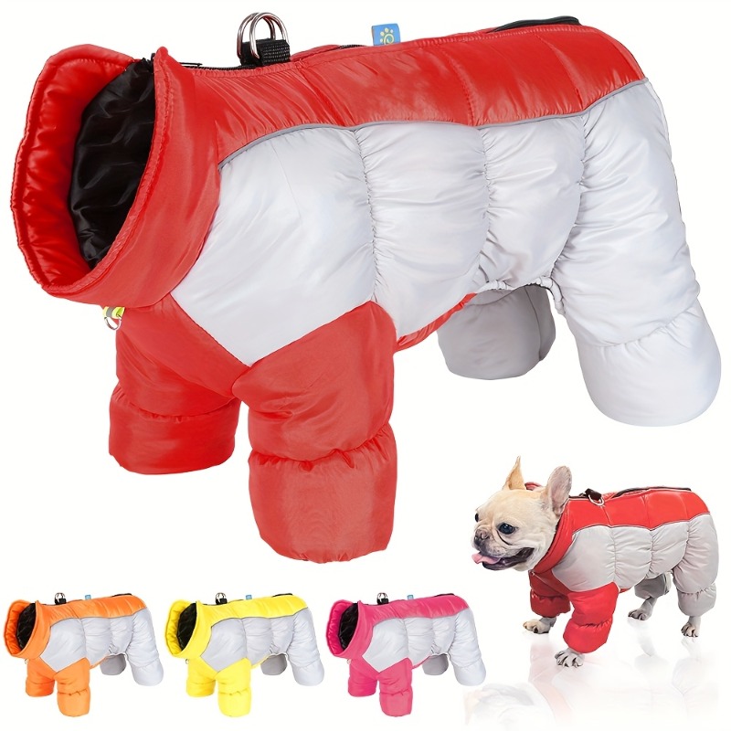 waterproof windproof dog winter jacket with reflective safety trim full zip high neck insulated coat machine washable warm pet clothing with storage pocket adjustable leg warmers for small medium dogs cozy outdoor winter wear cold weather protection high collar design reinforced stitching durable fabric mediumsized pets dog coats winter winter dog clothes dog coats for small dogs
