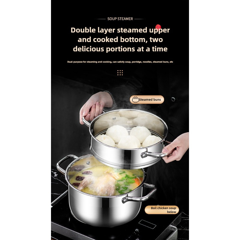 1pc stainless steel steamer pot with dual layer steamer basket 8 6in multi purpose induction cooktop and gas stove compatible thickened household soup pot for cooking deep frying hot pot kitchen cooking tools details 2