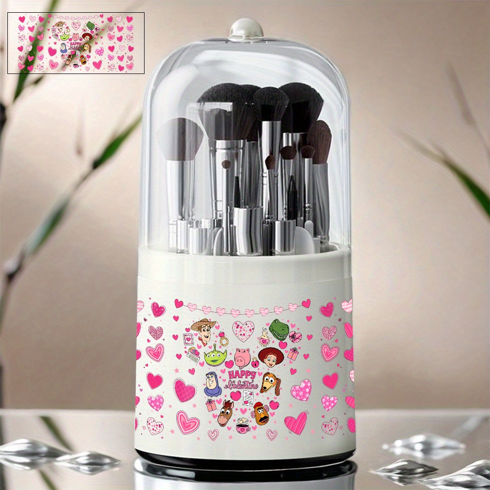 1pc     makeup brush organizer 360 rotating large capacity cosmetic storage box with transparent lid durable plastic desktop organizer featuring     design for vanity bathroom desk   aesthetic   design makeup brush holder Product details 1