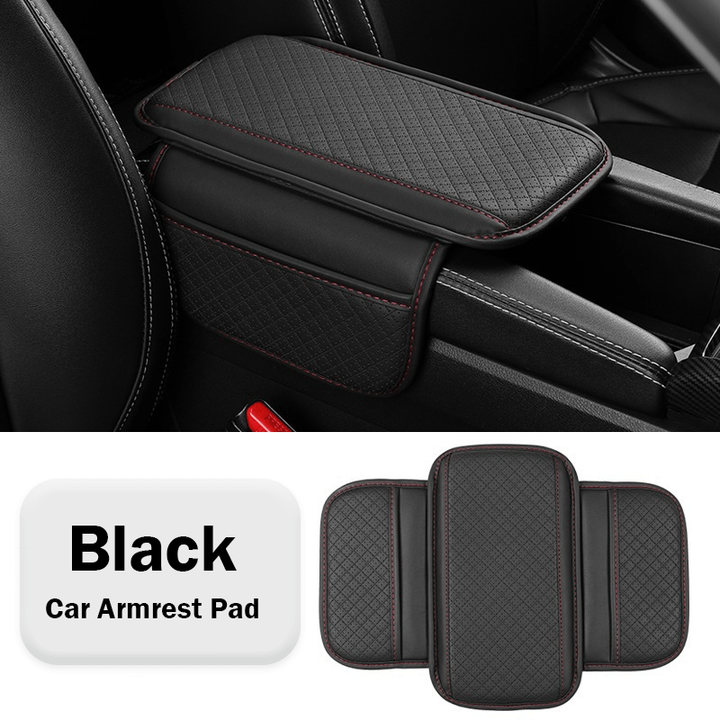 TEMU 1pc Universal Faux Leather Armrest Pad With Pocket Elbow Support Armrest Storage Car Armrest Pad Scratch Protection Pad, Suitable For Single