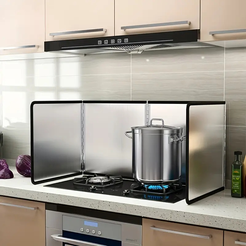 TEMU A Versatile Sticker Board For The Kitchen Gas Stove, Made Of Stainless Steel With A Design. It Features A Four-fold Structure Easy To Clean,