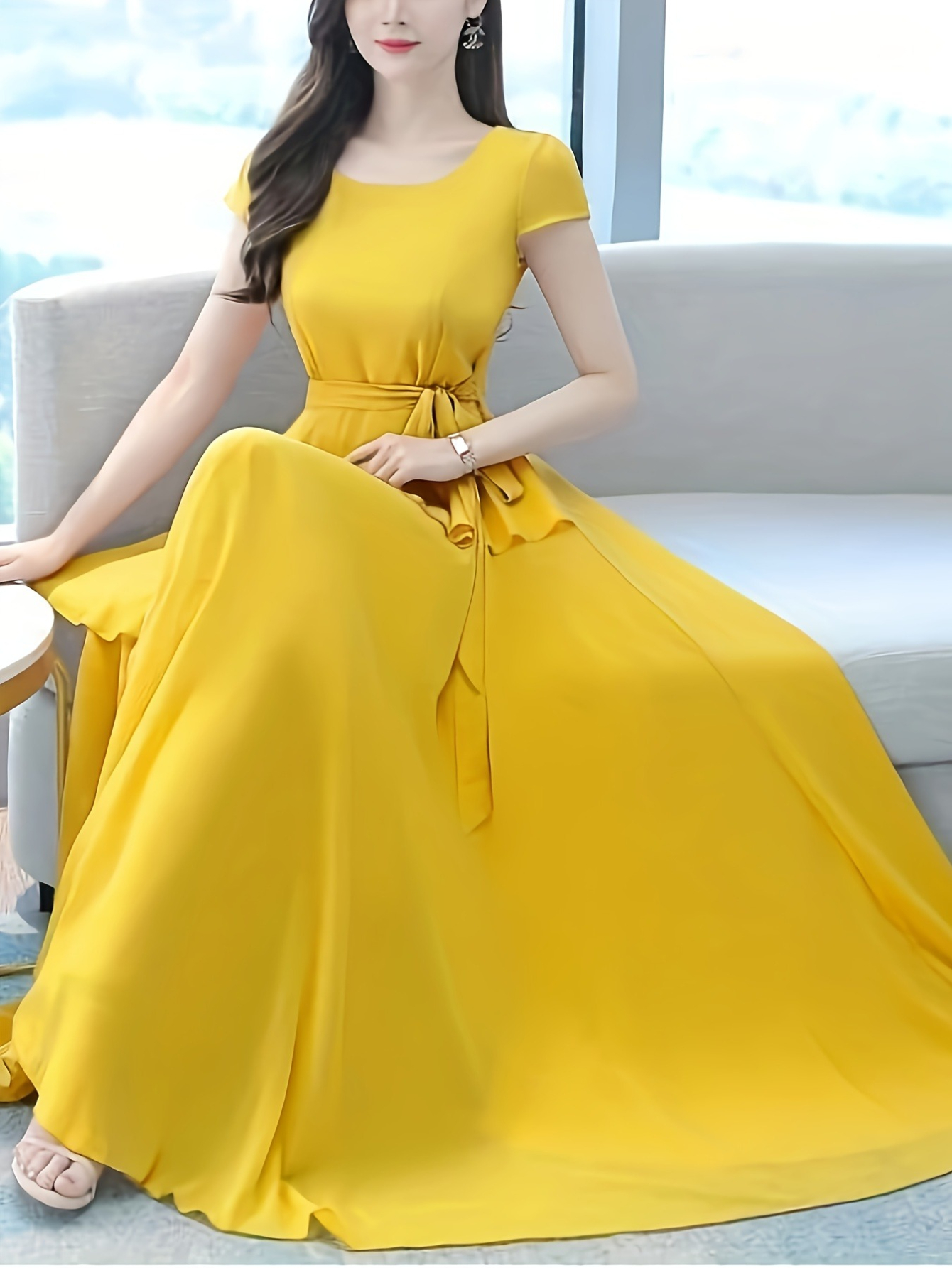 green emerald velvet dress Long Prom Dresses Spaghetti Straps Yellow Satin Simple Formal Women Ev –  TANYA BRIDAL main image 0