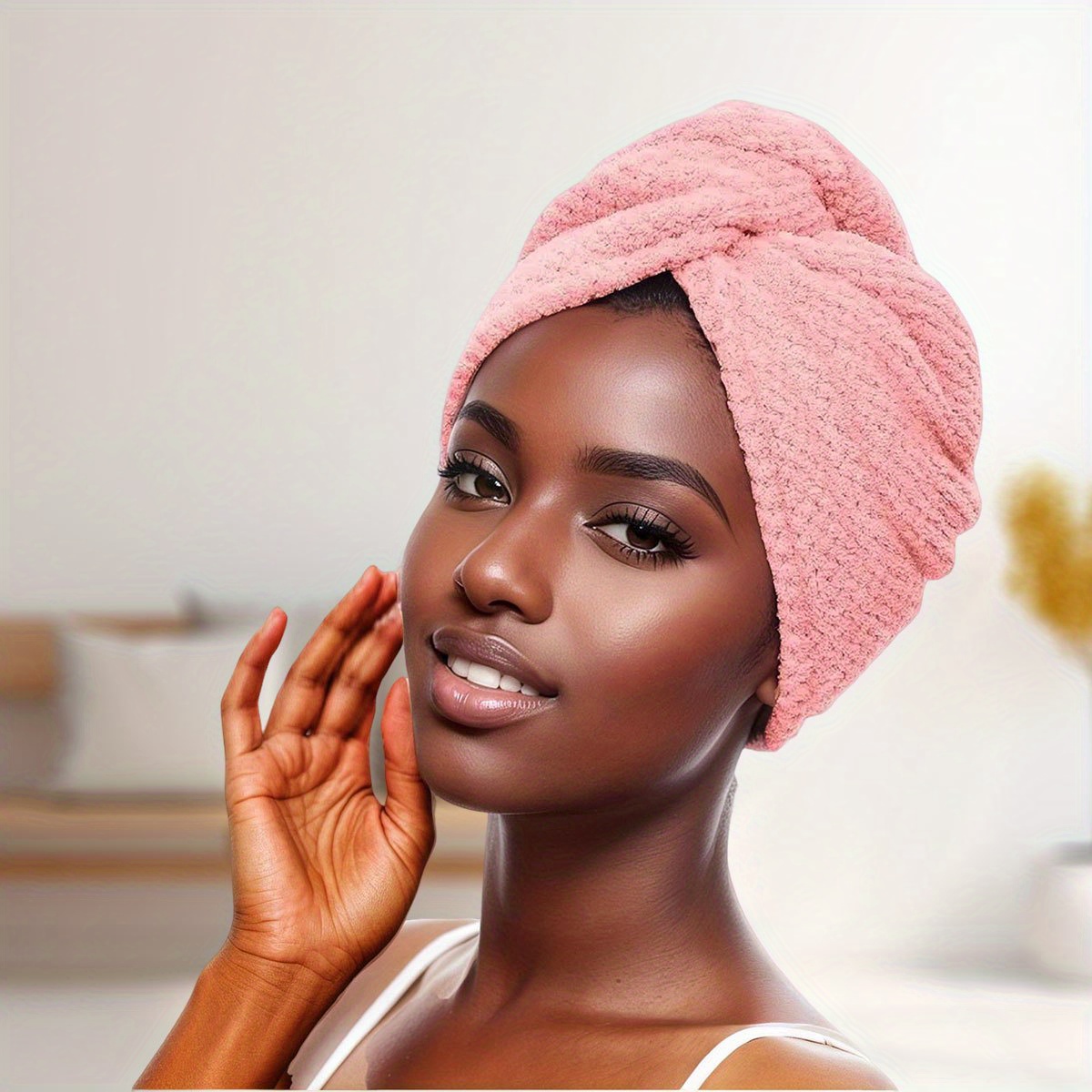 TEMU 1/2 Piece Microfiber Hair Towel, 300gsm -dry Hair Bonnet, Simple Pineapple Check Solid Color Hair Towel For Bathroom, Super Absorbent Hair Wrap