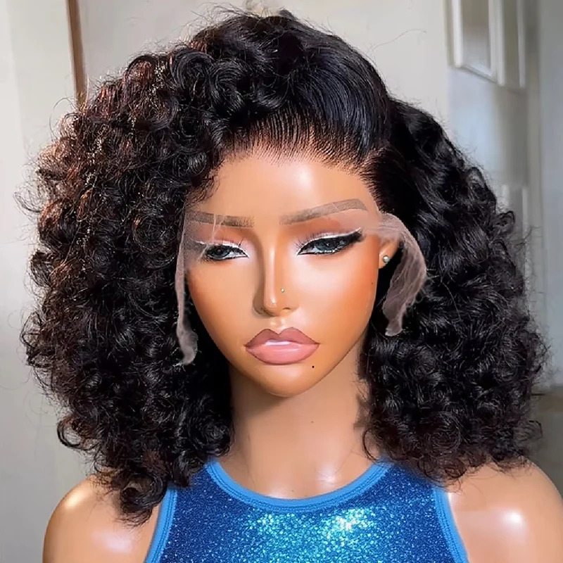 Image of 250% Density Glueless Human Hair Wig Suitable For Women With 13x4 Hd Transparent Lace Front, Deep Wave Bob Short Wigs, Hairline For African /european/ , No Glue Required