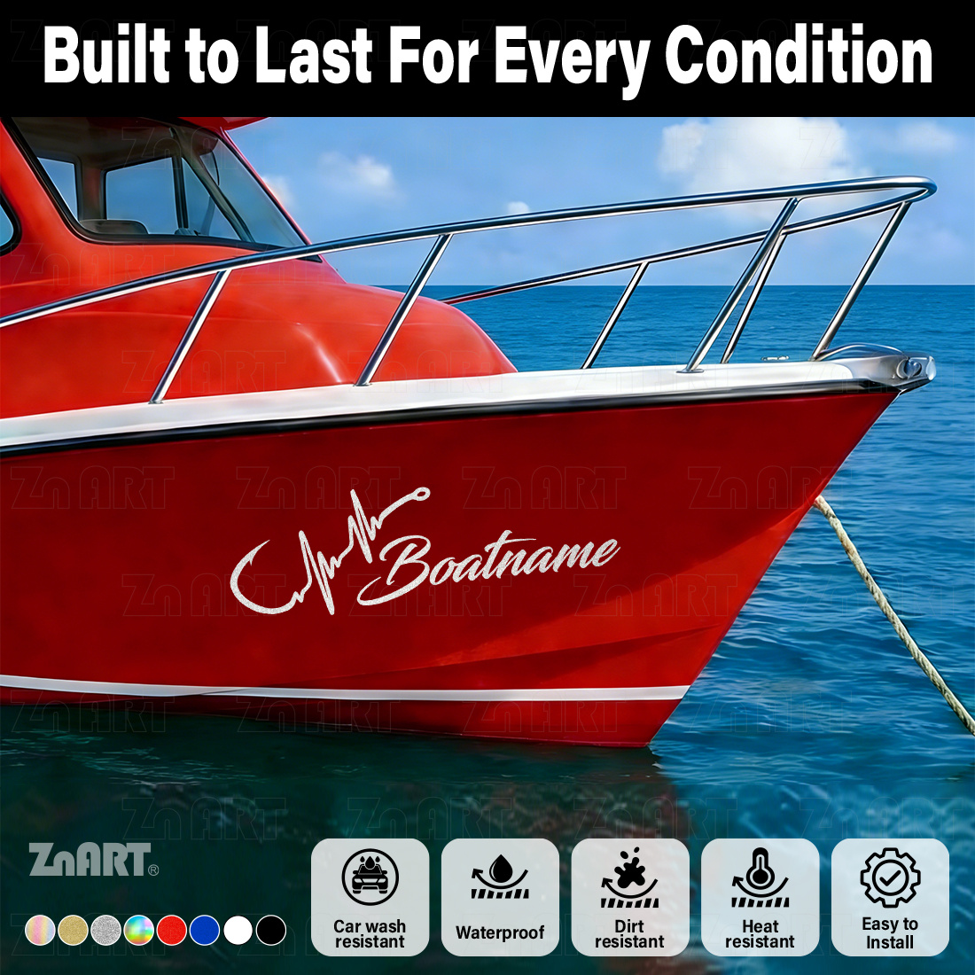 Custom Fish Hook Heartbeat Marine-Grade Reflective Boat Name Sticker