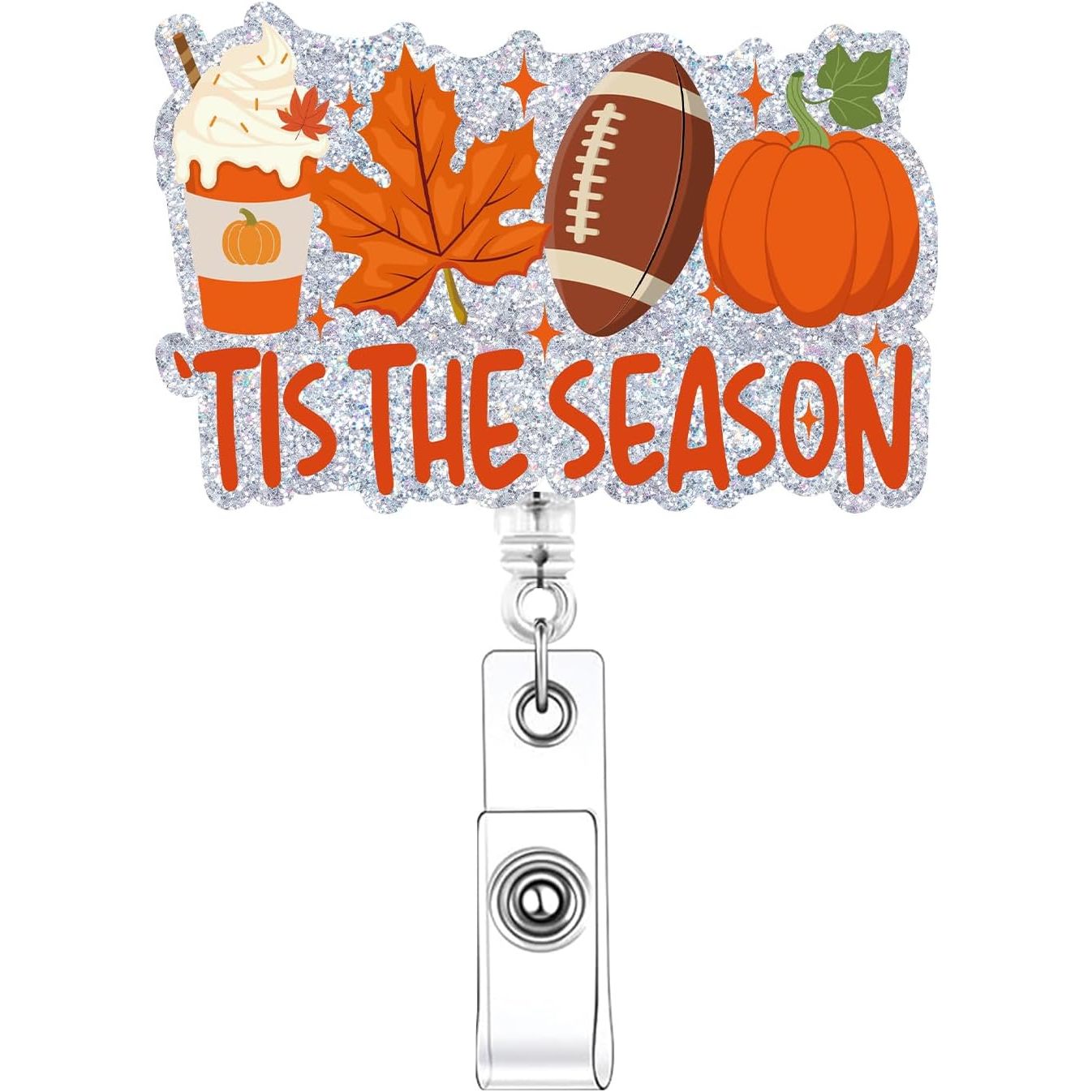 TEMU 2d Autumn Badge Reel, Retractable Nurse Badge Reel, Cute Thanksgiving Fall Fun Badge Reel, Glitter Pumpkin Maple Leaf Badge Clip, Suitable For