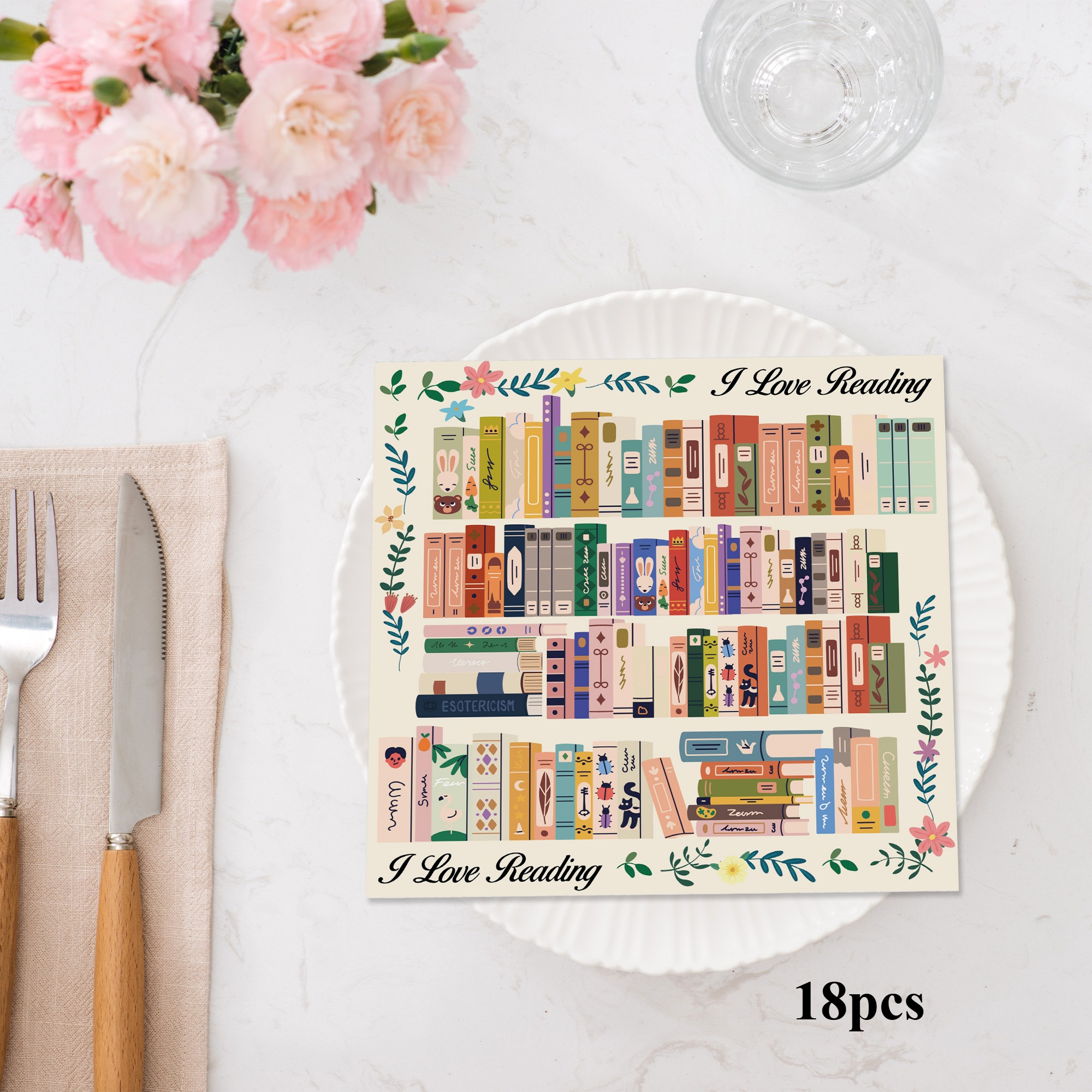 Image of 18pcs Book Theme Printed Napkins, Double-layer Design, Perfect For Afternoon Tea And Book-themed Parties, High-quality Disposable Decorations For Halloween、christmas