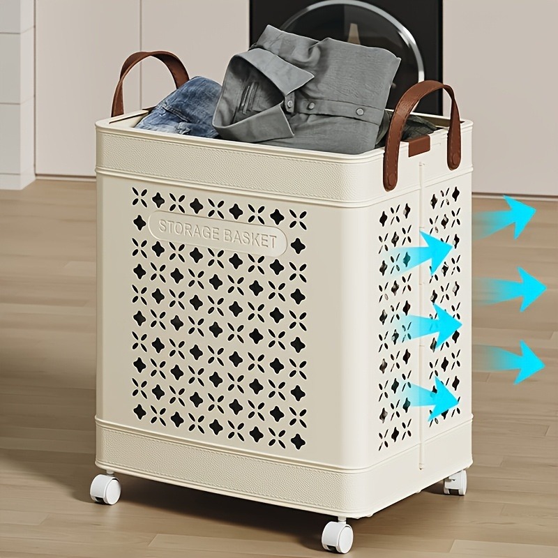 large foldable laundry basket 4 wheel mobility sturdy handle
