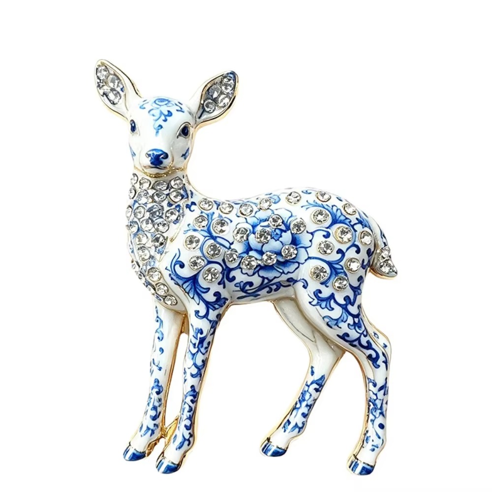 TEMU Vintage Style Enamel Brooch, Sparkling Rhinestone Inlaid Metal Deer Pin, & Bag Decorative Animal Brooch, Christmas Gift