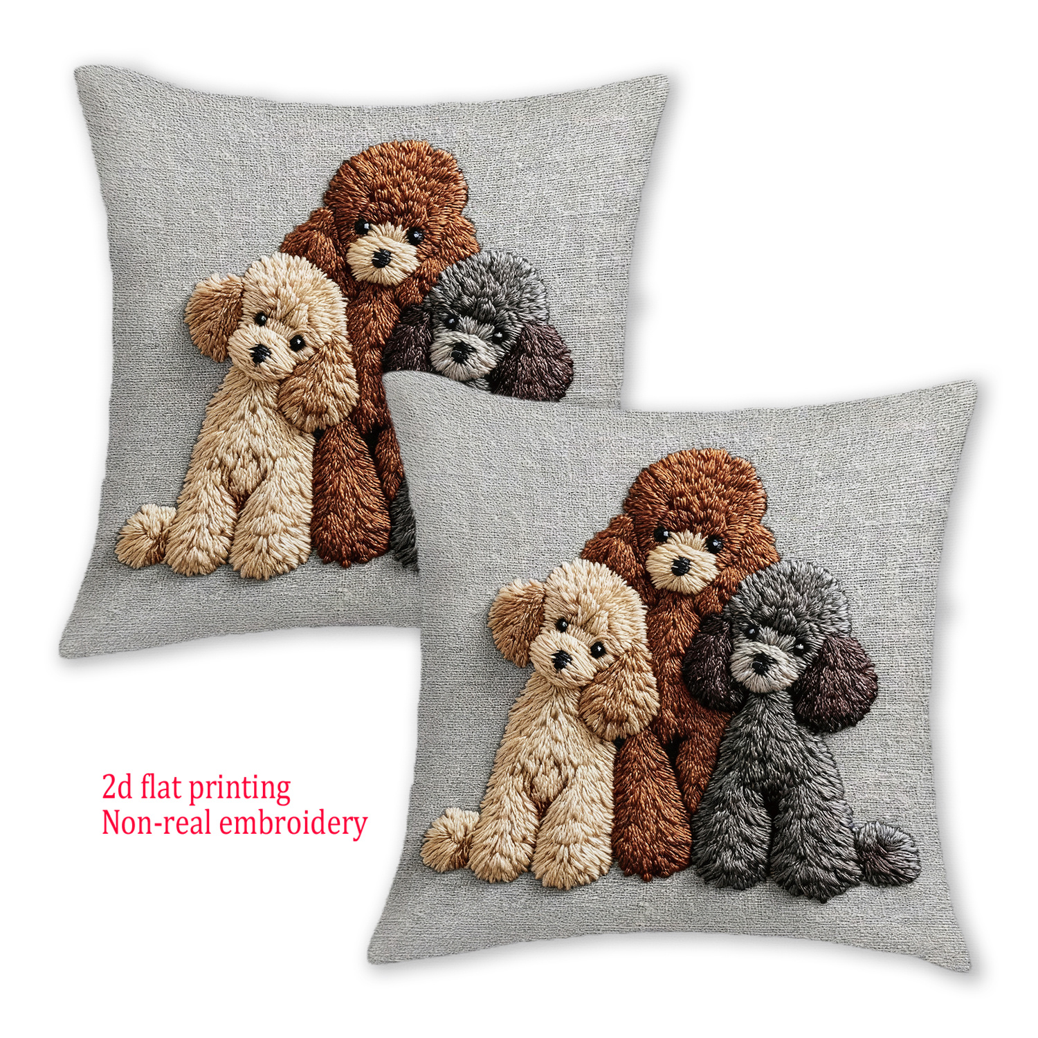 TEMU 2pcs Modern Poodle Pillow Covers 18x18 Inches - Black, White, And Brown Poodle Print Pillow Covers, Soft Polyester Zippered Decorative Pillow