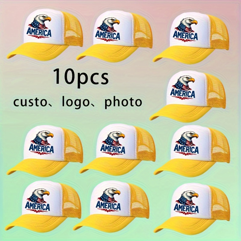 TEMU 10 Custom Baseball Caps Featuring A Patriotic Eagle And American , Breathable Mesh Trucker Hats With Adjustable Snapback Zipper, Lightweight