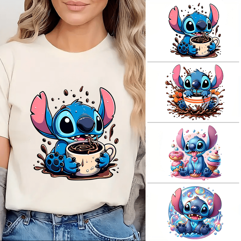 

Disney Stitch Coffee & Donut Themed Iron-on Transfers | Vibrant Decals For Customization | Ideal Gift For Couples & | Clothing Decoration Stickers, Included