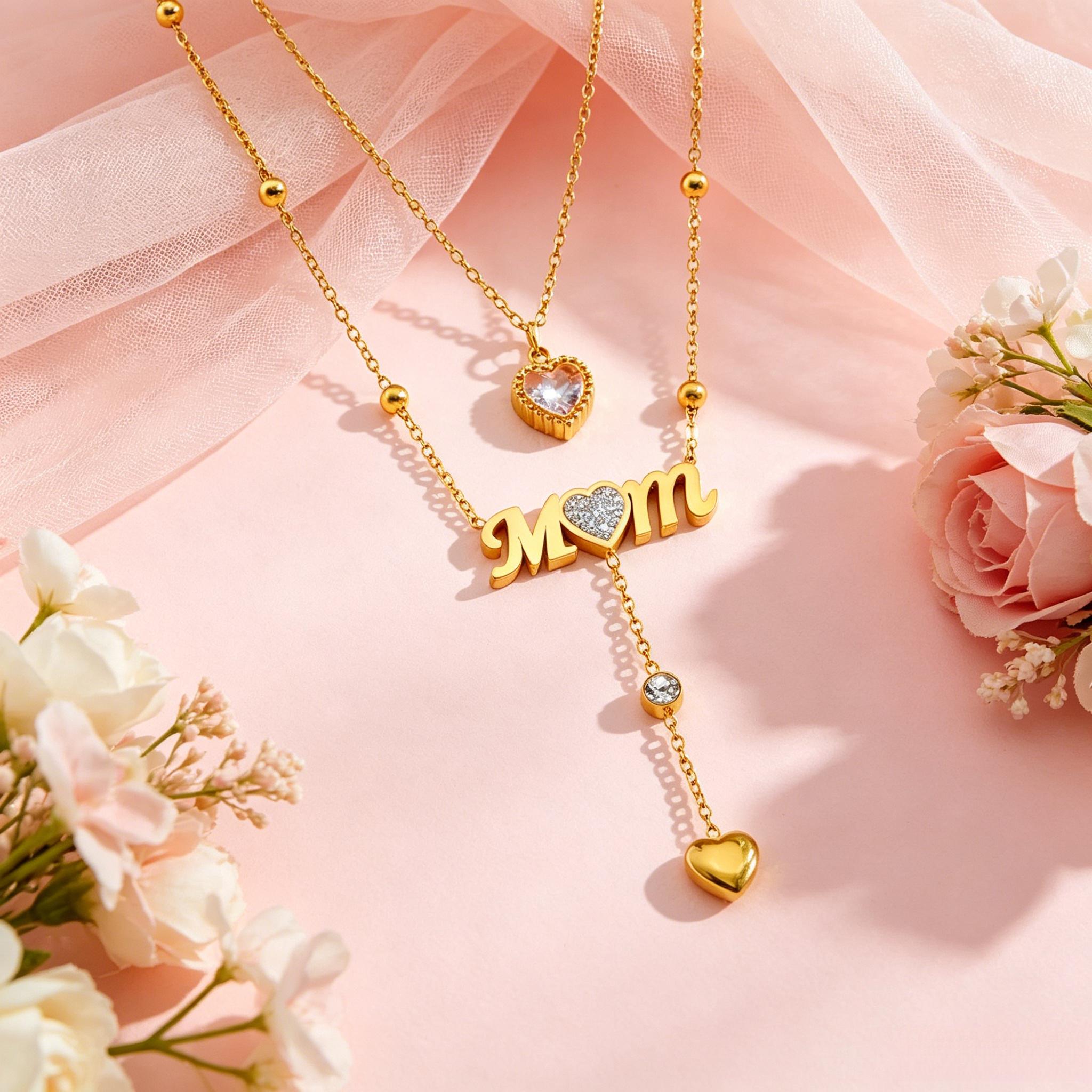 Women's Stainless Steel Mom Heart-Shaped Pendant Necklace