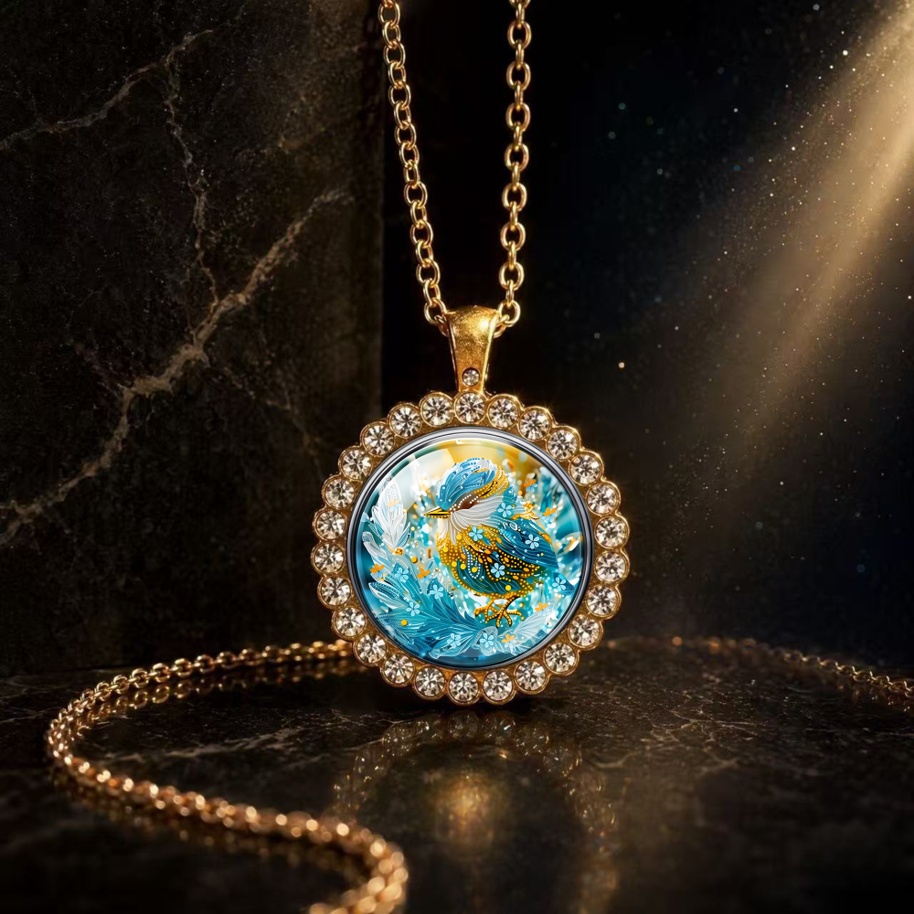 Unisex Blue Golden Glass Pendant, Round Bead Design
