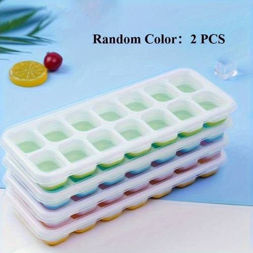 random color 2pcs silicone ice grids 14 grids each with a cover and a flexible base easy to take out ice cubes making ice cubes at home