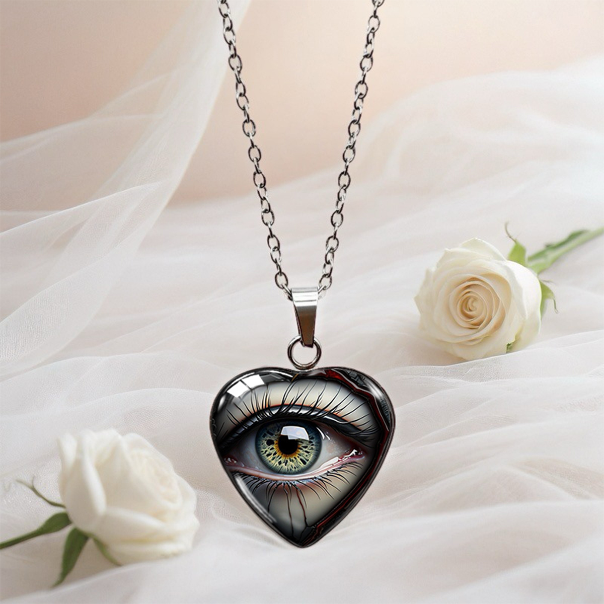 TEMU Collana a forma di cuore in vetro con grandi realisticamente realistica, una catena a forma di cuore vintage di nicchia per la sottocultura per