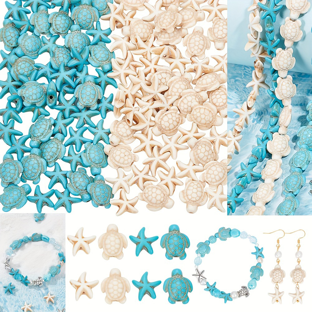 TEMU 200pcs Sea Turtle And Starfish Beads Suitable For Making, Nautical Craft Beads With Realistic Ocean Animal Charms For Bracelets,, Pendants -