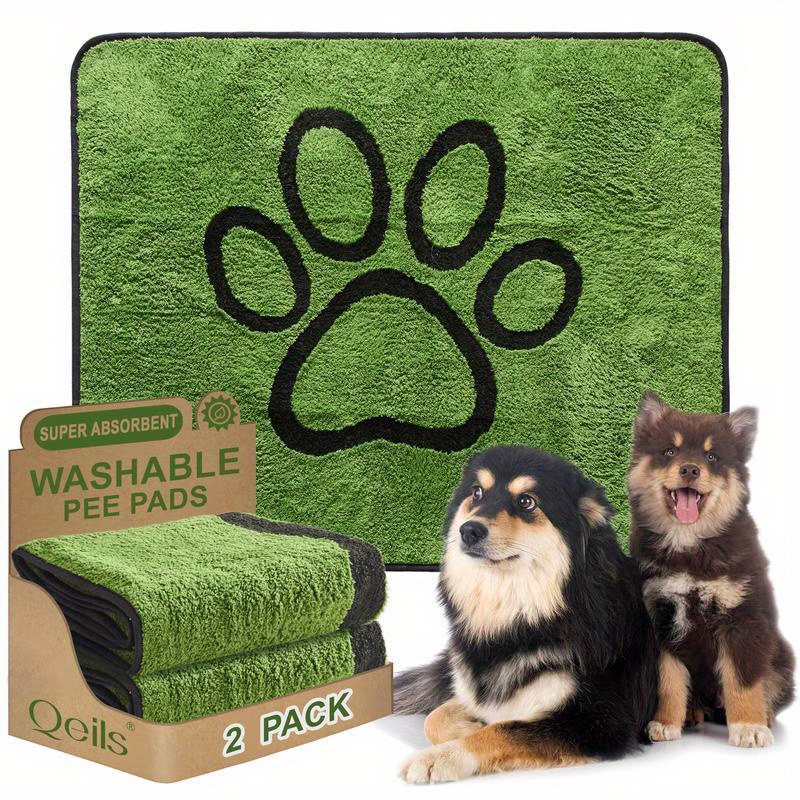 TEMU 2pcs Dog Washable Urine Pads, 2pcs Set Of Green High Absorbency Reusable Small Dog Pads, Used Potty Training, Flooring, Sofas, Beds, And Boxes,