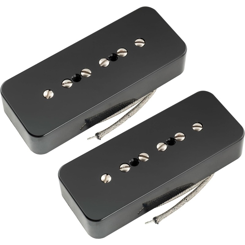 Pro P90MHA Alnico 5 High Output P90 Soapbar Single Coil Pickup Set - Electric Guitar Neck & Bridge Pickups with Screws & Springs, Passive/Active Compatible, Durable Alnico Magnets for Enhanced Sound & Stability (Black) - Ideal for, Blues, Jazz