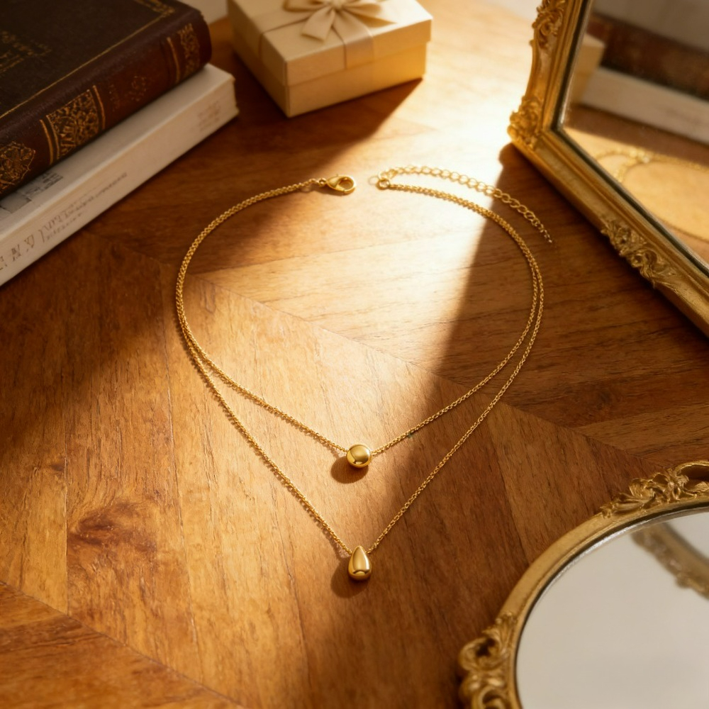 Women's Double Layer Stackable Water Drop Necklace