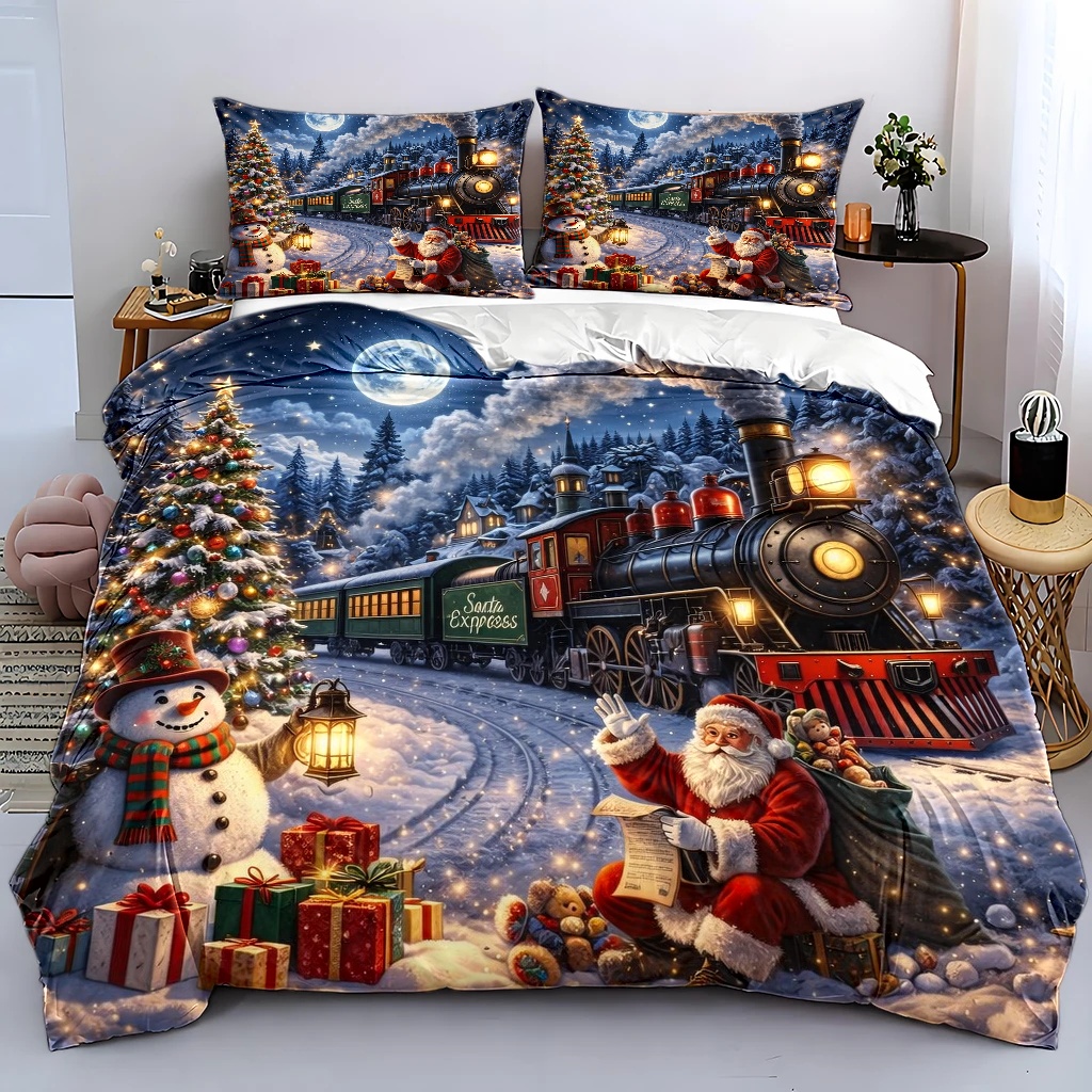TEMU 3pcs Christmas Themed Duvet Cover Set, Bedding (1 Duvet Cover   2 Pillowcases), Suitable For , Machine Washable, Invisible Zipper Design, Queen