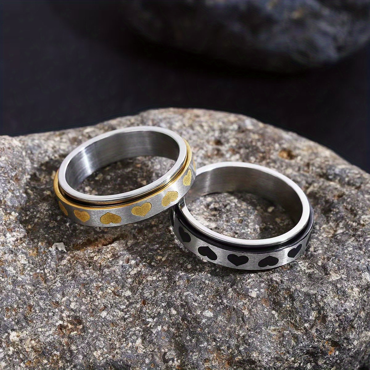 1pc fidget spinner anxiety rings for women men 6mm romantic heart spinning rotate antistress printing 304 304 stainless steel ring accessories trendy wedding jewelry Product details 3