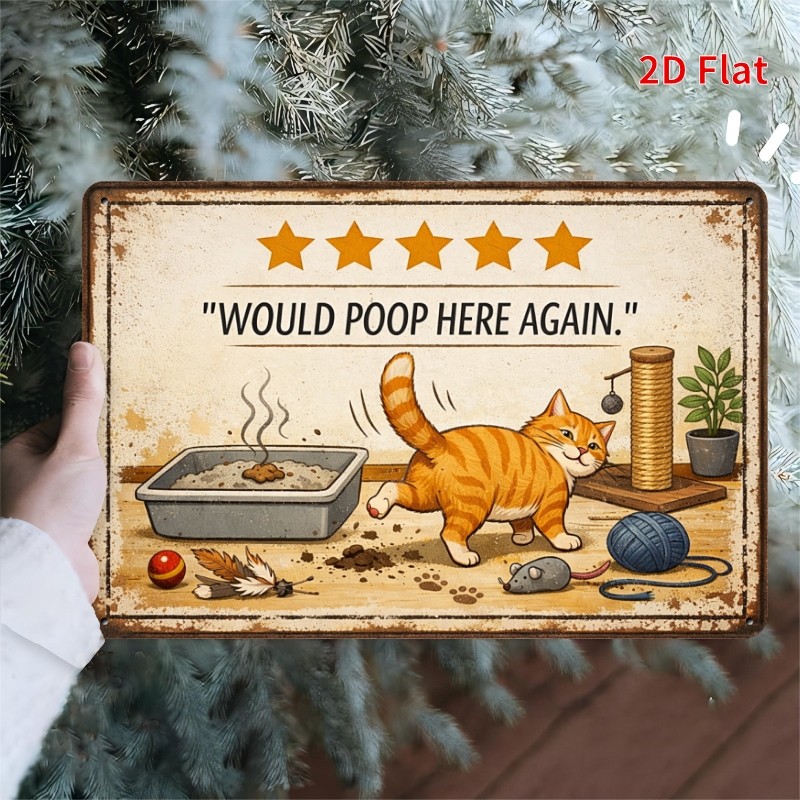 TEMU 2d Flat - Decorative Sign 2d Flat - [2dflat] 1pc 30x20cm- Vintage Would Poop Here Again 5 Litter Box Metal Tin Sign, Funny Wall Art Decor,