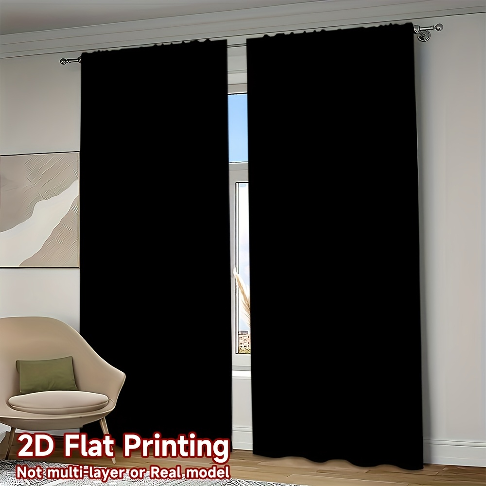 TEMU 2d Flat, 2d Flat Design, 2pcs Set Of 2d Printed Curtains, Size 21.65x 59inch/55x 150cm, 2d Flat Print, Solid , Simple And Stylish(155 Styles), ,
