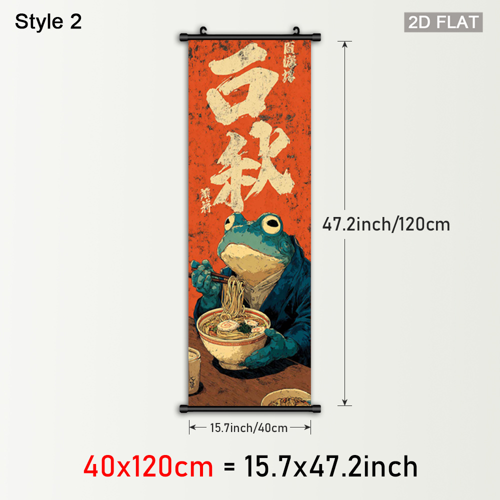 TEMU 2d Flat, 1pc Cat Noodles Wall Art Scroll - Vertical Plastic Framed Hanging Painting With Japanese Text & Ink On Canvas Poster, Anime Manga Decor