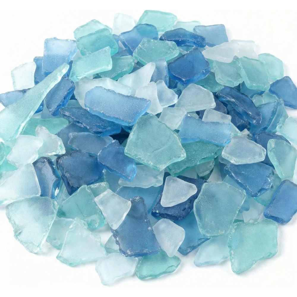 TEMU 7 Oz Sea Glass For Craft Pieces Decor Flat Frosted Sea Glass Vase Filler Crushed For Beach Wedding Party Decor Home Aquarium Craft Supplies