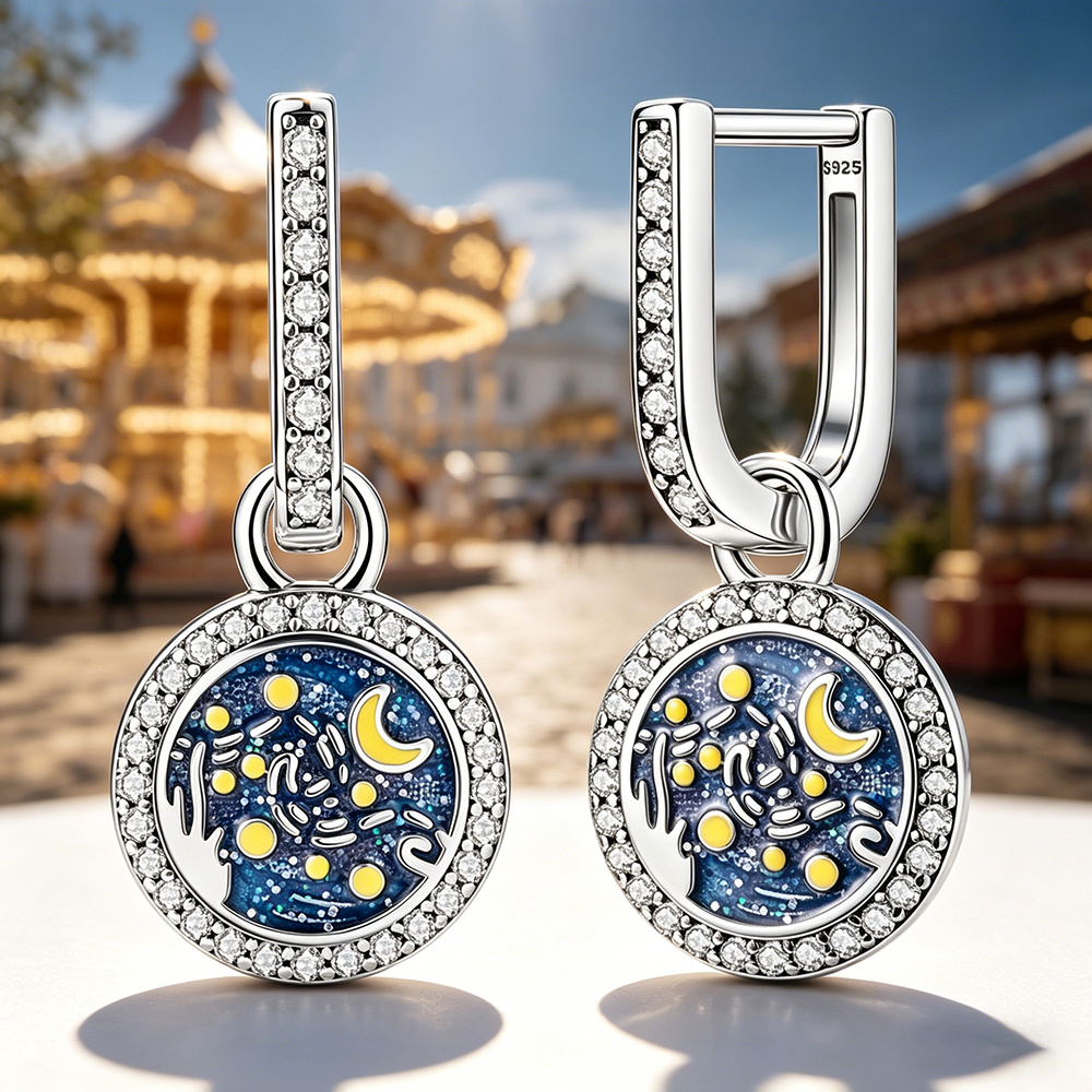 Women's 925 Sterling Silver Fireworks Under the Moon Earrings
